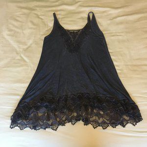 Navy flowy flare tank top with lace detail